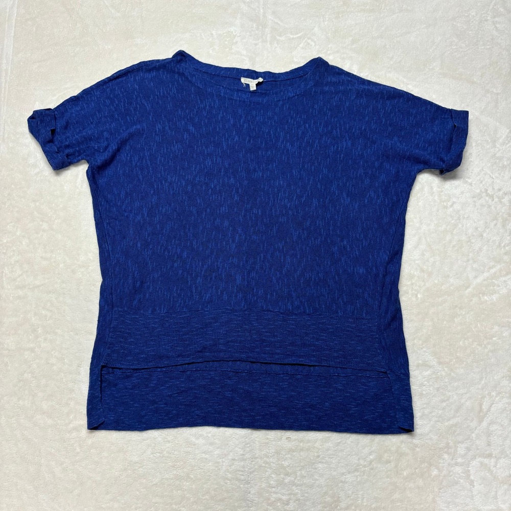 Eileen Fisher Womens Blue Short Sleeve Top Blouse‎ Size S Linen Blend